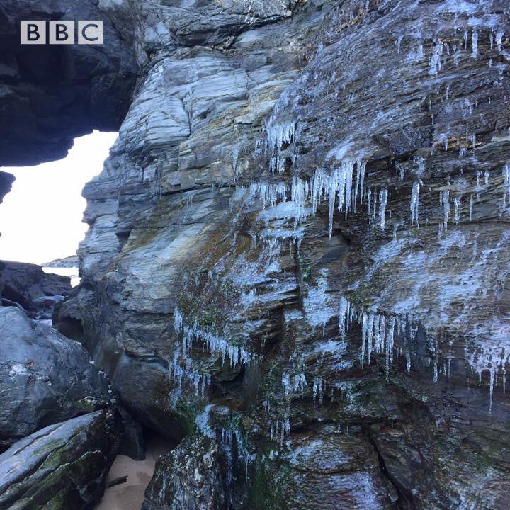 BBCSpotlight's tweet photo. Icicles at Watergate Bay in Cornwall ❄️❄️❄️ credit: David Stansfield https://t.co/CEZptq98VQ