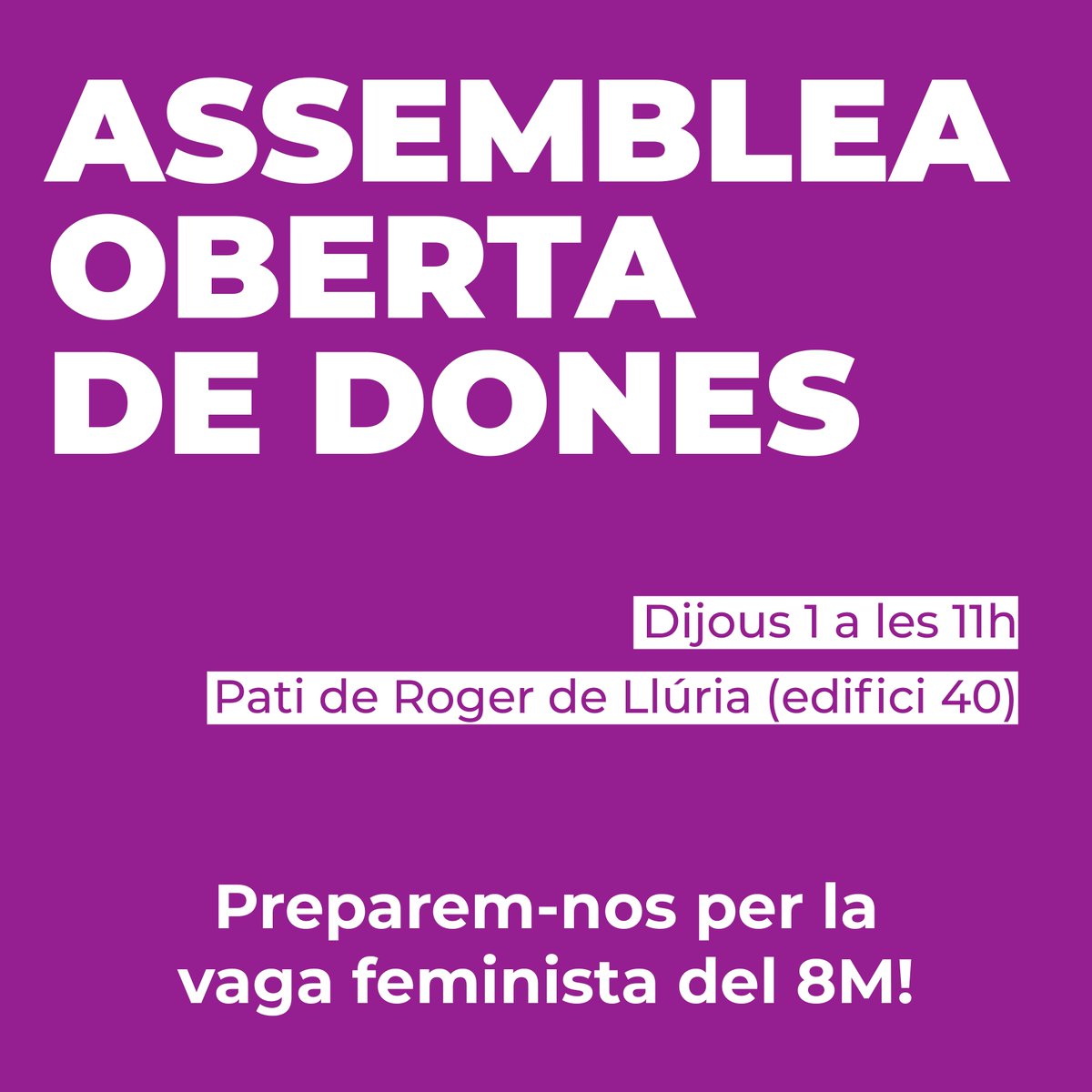 SEPC_Ciutadella's tweet photo. Dijous a les 11h al Pati de Roger de Llúria de la #UPF assemblea oberta de dones per preparar la #VagaFeminista del proper #8M! 
La #pública som les dones! https://t.co/dZ7pfobVbN