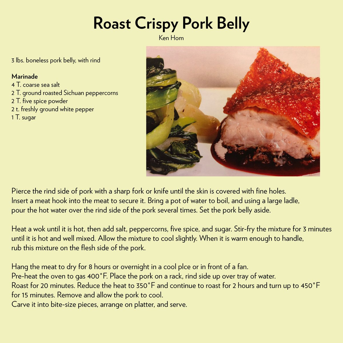 mocanyc's tweet photo. Happy Tuesday! Here's a #LunarEats recipe from Chef Ken Hom, OBE: Roast Crispy Pork Belly. It might take a little bit of time, so best to not be too hungry when starting to make this - but trust that the reward is oh so worth it. #MOCAFEST2018 #TipsTuesday https://t.co/j4zOkf9WlU https://t.co/CYLsBtwejP