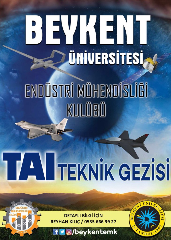 BeykentEMK's tweet photo. Beykent EMK olarak “Türkiye’de uzay ve havacılık sanayisinde söz sahibi olan” Türk Havacılık ve Uzay Sanayii A.Ş(ANKARA)  merkezine gidiyoruz!🚌

Gezimiz 28 ya da 29 Nisan tarihinde düzenlenecektir.
Kontenjan sınırlıdır!! https://t.co/8ydkm3CzC0