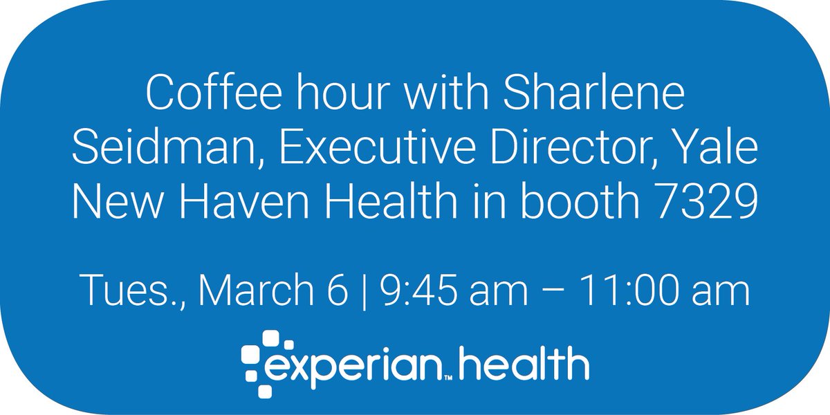 Experian_Health's tweet photo. Join @YNHH's Sharlene Seidman exactly one week from today to kick start your day at #HIMSS18 #HealthIT #coffeekickstart https://t.co/z1NWplXI2s