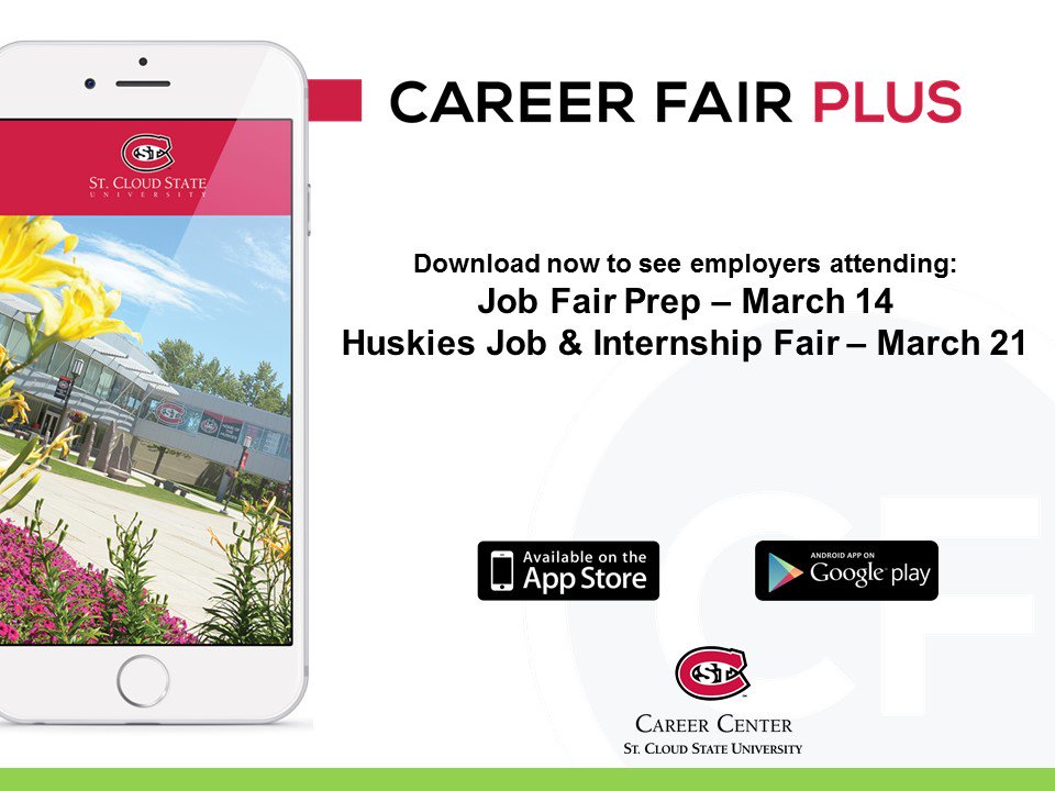 SCSUCareer's tweet photo. #JobFairPrep is only a few weeks away, and the Career Fair Plus app is a great way to get inside information on the fair! https://t.co/ty2Kuccl0J