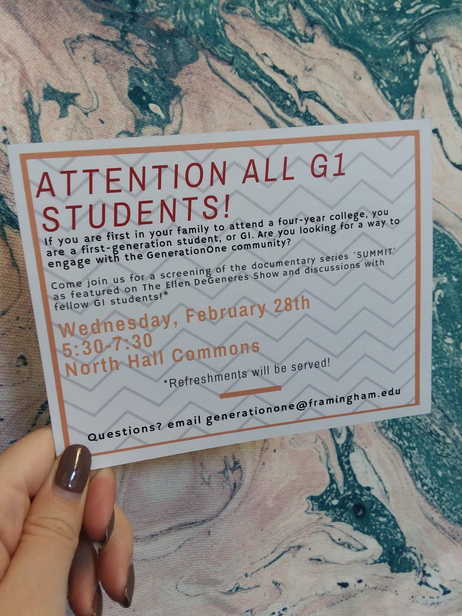 FSU_G1's tweet photo. 📢ATTN: The GenerationOne documentary screening of 'SUMMIT' and discussion is TOMORROW @ 5:30pm in the North Hall Commons! Invite your friends and come hang out!🐑 #G1Fun https://t.co/IsXymw0Zn7