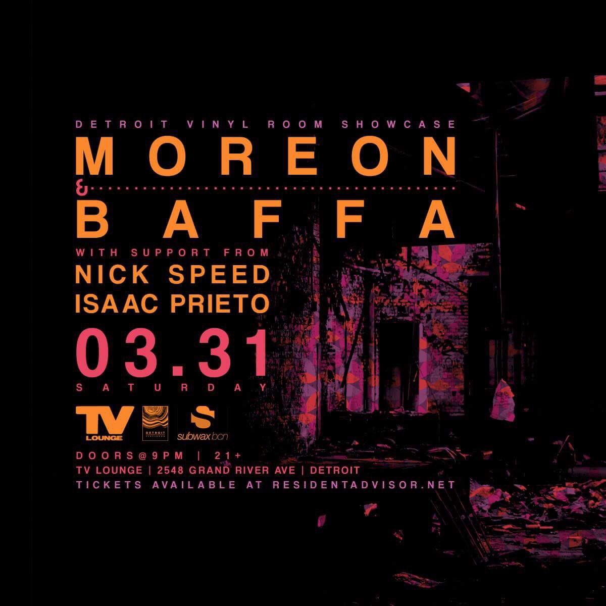 March 31
<a href="/Det_Vinyl_Room/">Detroit Vinyl Room</a> showcase at TV w/ Moreon &amp; Baffa and <a href="/NickSpeedEnt/">Nick Speed</a>