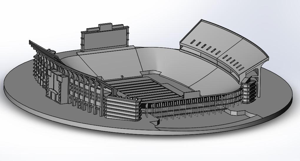 3DTimeLapser's tweet photo. Currently working on a model of Jordan Hare Stadium #Auburn #WarEagle #collegefootball  #Solidworks #3Dprinting https://t.co/U0AqFE3AGn
