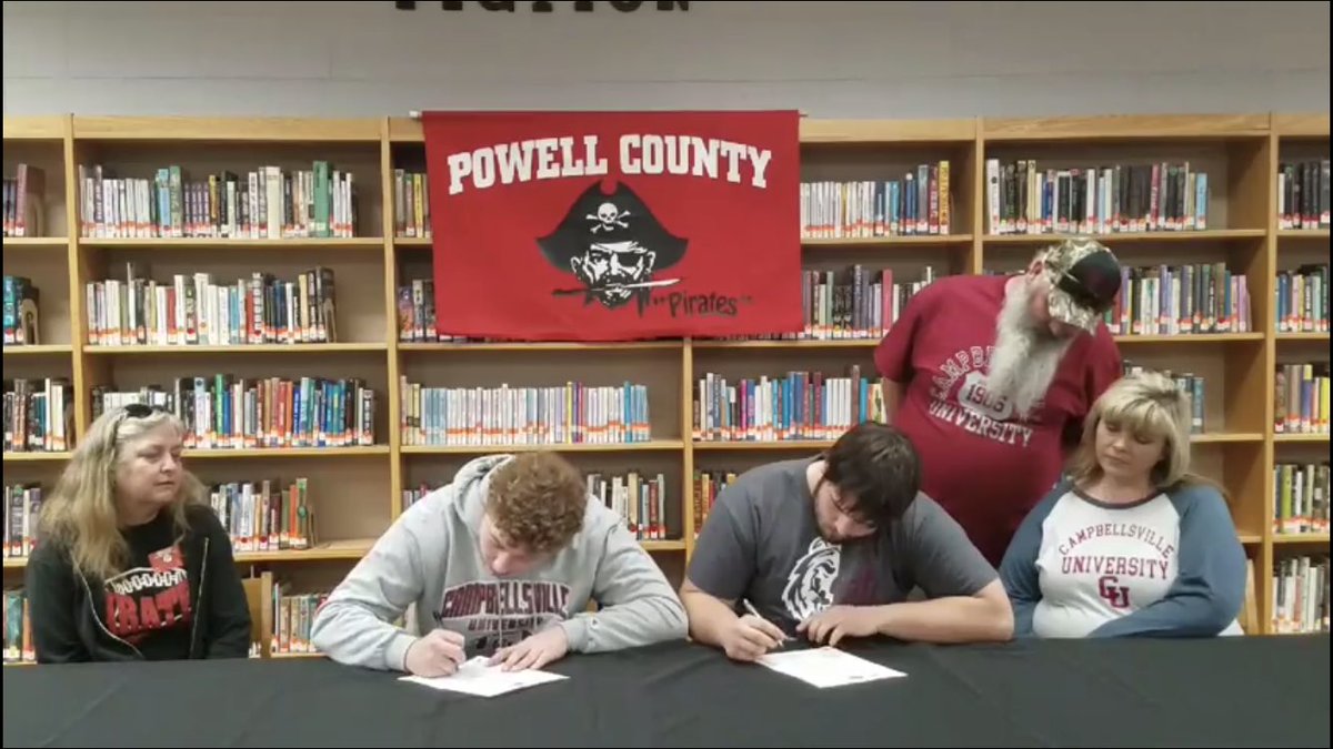 Huge congrats to Charlie Spencer and Brandon Pelfrey as they sign their letter of intent to play football at   Campbellsville University. Two great athletes of our community taking their talent to the next level. @PCPirateFBall <a href="/CvilleTigersFB/">Campbellsville Football</a>