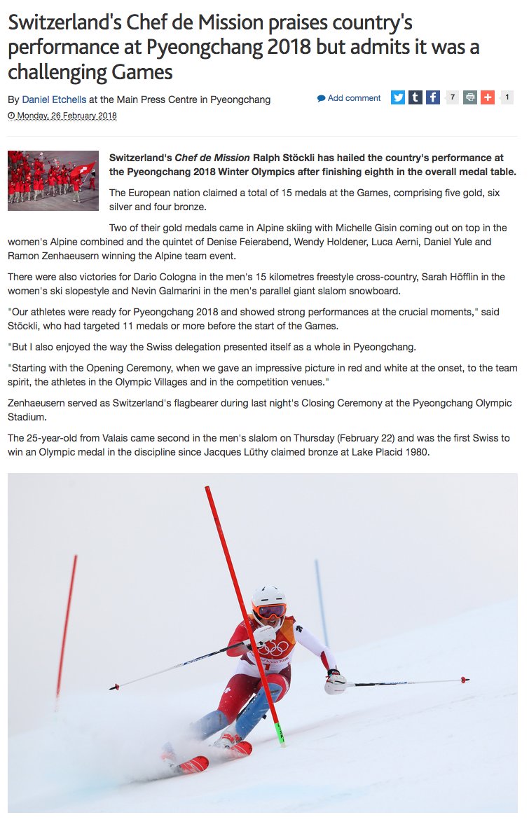 AISTS_Sport's tweet photo. Congratulations on a successful Games to🇨🇭Switzerland's Chef de Mission, Ralph Stöckli #AISTSalumni from the class of 2007 and former Olympian 🥌.
#AISTS #PyeongChang2018 #sportmanagers #MAS2007 
https://t.co/Y3q0dEyVQI https://t.co/OnSBLXpuvU