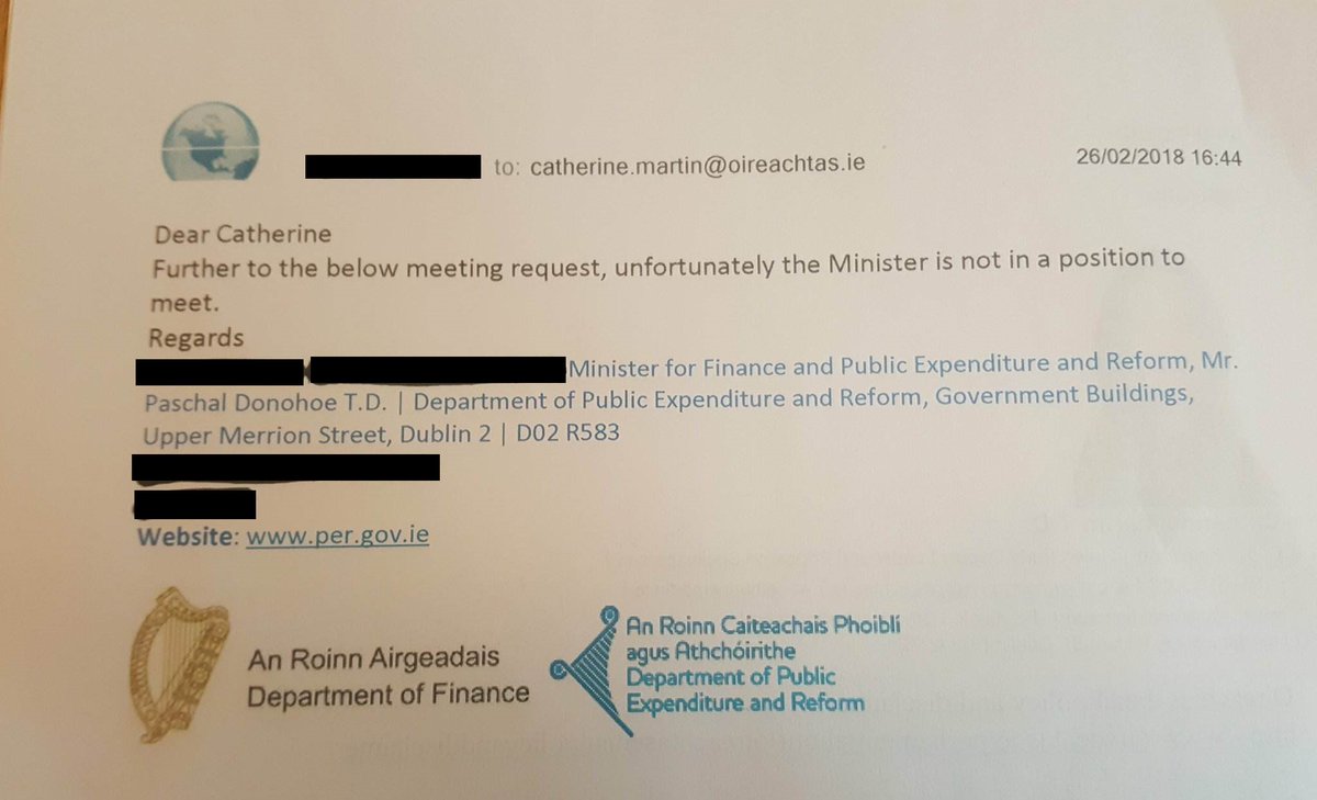 I asked the Minister for Finance &amp; Public Expenditure &amp; Reform to meet me to discuss possible tax reliefs for homeowners affected by shoddy building practices.

Here is his short and very disappointing response:
#NotGoodEnough