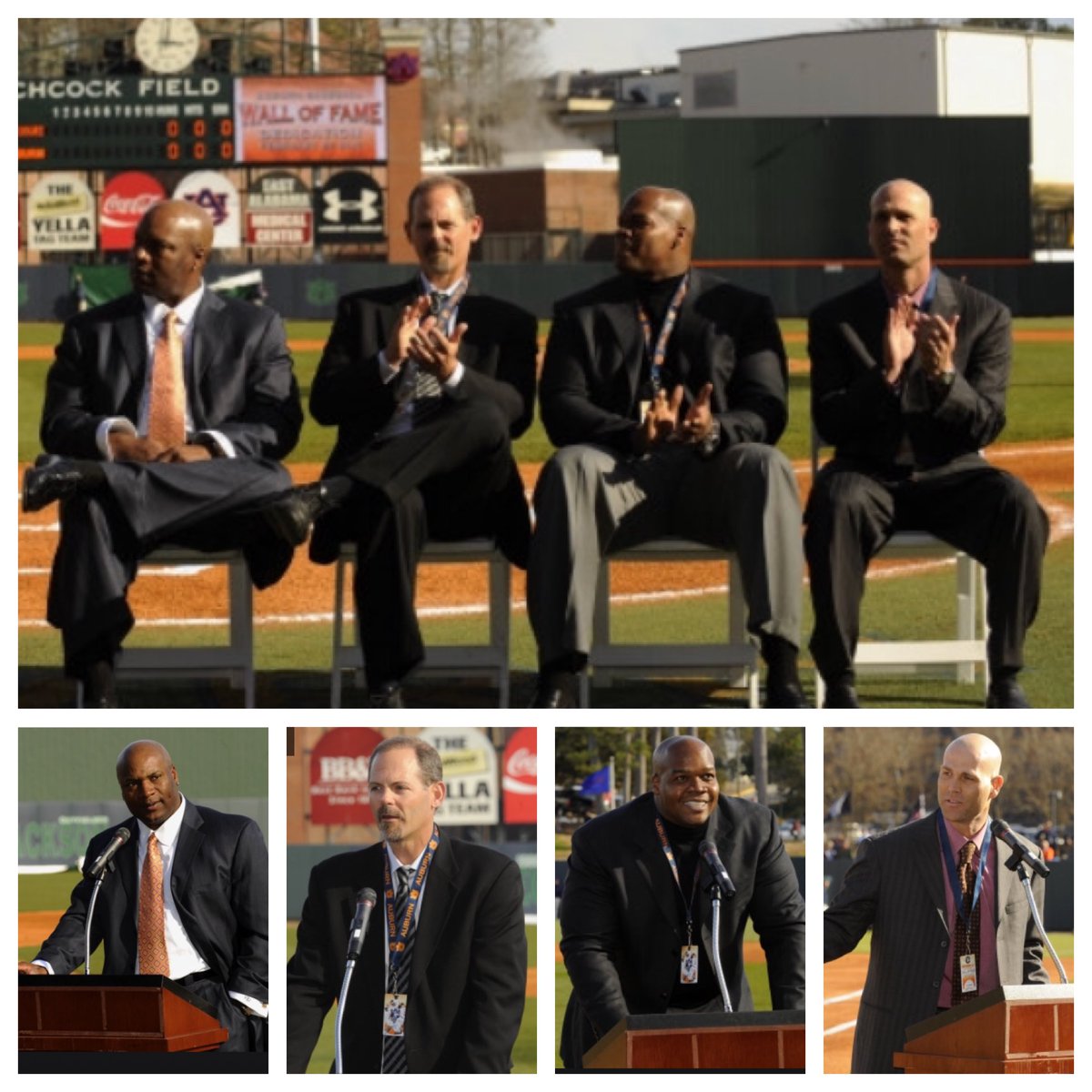 Eight years ago today, 4 @AuburnBaseball #Legends were part of the 1st Wall of Fame induction class at Plainsman Park! @GreggOlson30 @TheBigHurt_35 @BoJackson @kimberlybhudson                                   #WarEagle                                     auburntigers.com/view.gal?id=64…