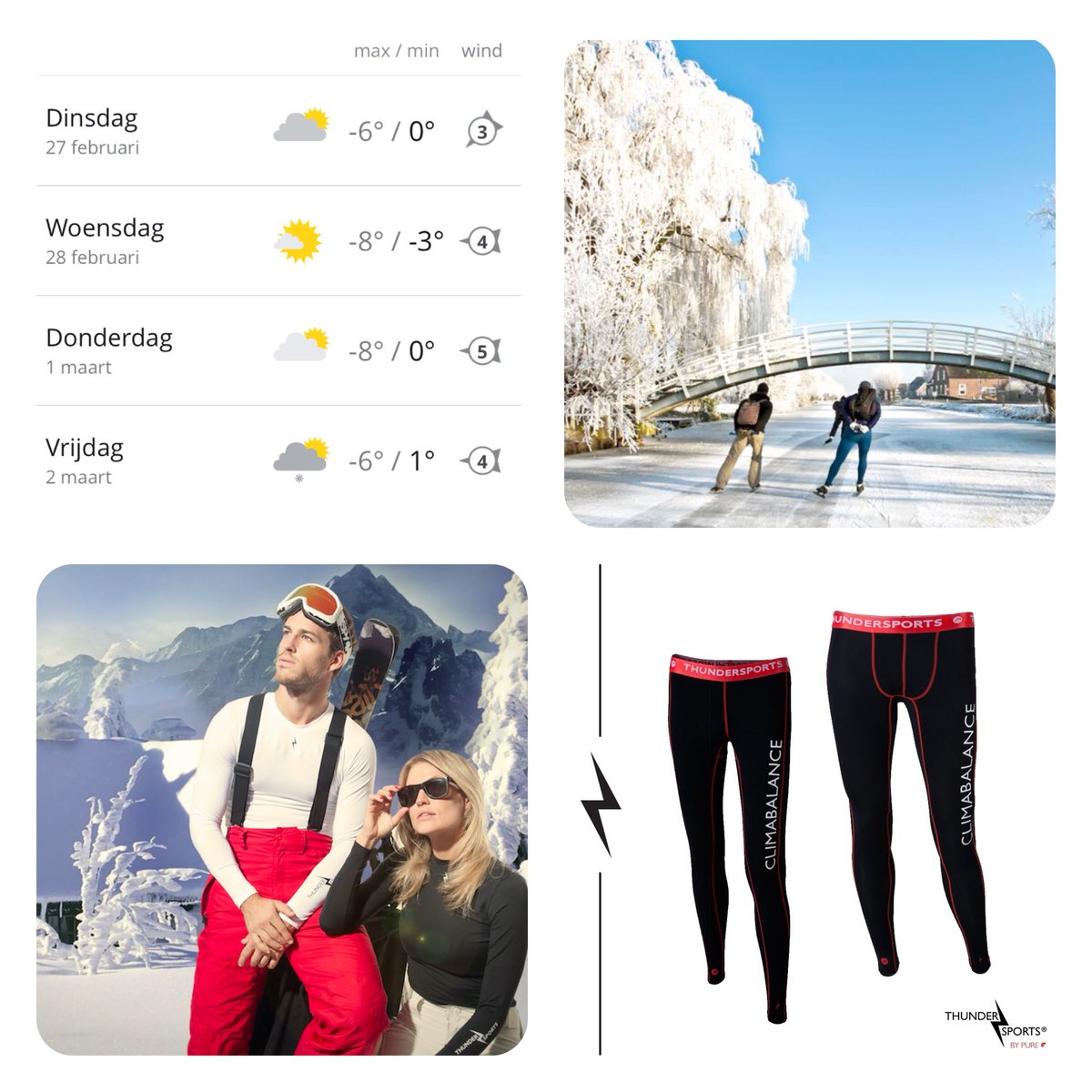 Wind, regen of kou. We laten niets onze buitensport in de weg staan! Skiën, schaatsen, hardlopen.. Wat je ook doet, wees goed voorbereid!
Shop nu! thundersports.nl/products/ 
 #onderkleding #thermokleding #skien #schaatsen
