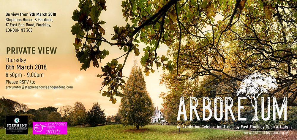 EastFinchOpen's tweet photo. ‘ARBORETUM’ - An Exhibition Celebrating Trees, by EFO Artists @stephenshouse &amp; Gardens, 17 East End Road, Finchley N3 3QE.
PV 8th March, 6.30 - 9pm
Please rsvp to artcurator@stephenshouseandgardens to be on the guest list https://t.co/rUvAB45e13