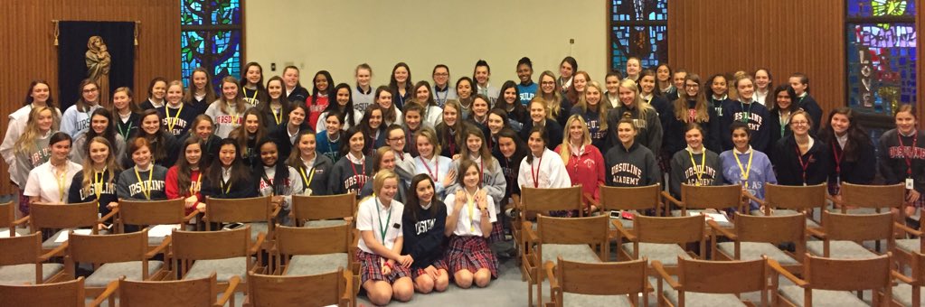 UrsulineAD's tweet photo. Thank you Rangettes, Cistercian and Jesuit Cheer for leading our Rosary today! #BlessedAD @UrsulineSports @ursulinedallas @Rangerettes @JCP_Cheer @hawkscheerdtx https://t.co/gInWJ5MhLX