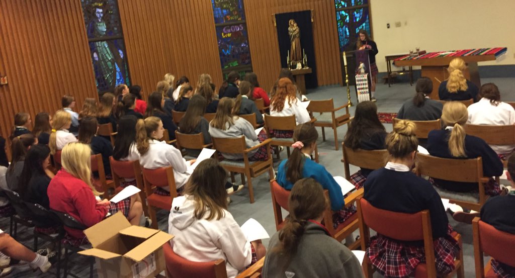 UrsulineAD's tweet photo. Thank you Rangettes, Cistercian and Jesuit Cheer for leading our Rosary today! #BlessedAD @UrsulineSports @ursulinedallas @Rangerettes @JCP_Cheer @hawkscheerdtx https://t.co/gInWJ5MhLX
