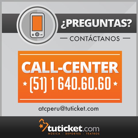 TuTicket_Peru's tweet photo. #InfoTicket ¿Necesitas comunicarte con nosotros? ¡Llama a nuestro #CallCenter! (51) 1 - 640.60.60 https://t.co/gGDSy8smA6