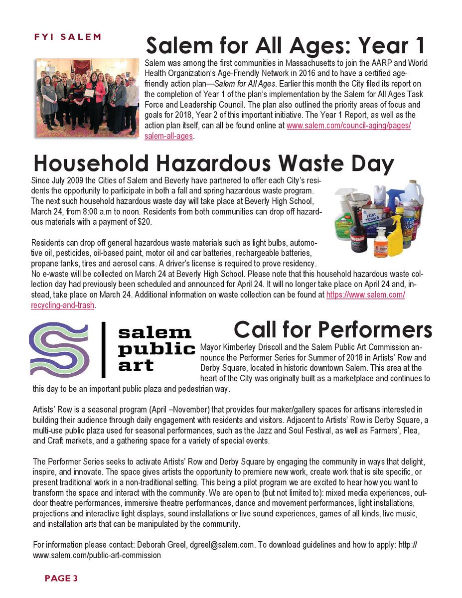 dspangallo's tweet photo. Latest FYI #SalemMA newsletter: @SalemMAFire Chief retiring, @ImagineSalem progress report, @SalemRecycles book swap &amp; hazardous waste events, Salem for All Ages Year 1 report, @salempublicart call for performers, Bicycling Master Plan update public mtg.  https://t.co/spH0XeivhO https://t.co/HllkgAlVj1