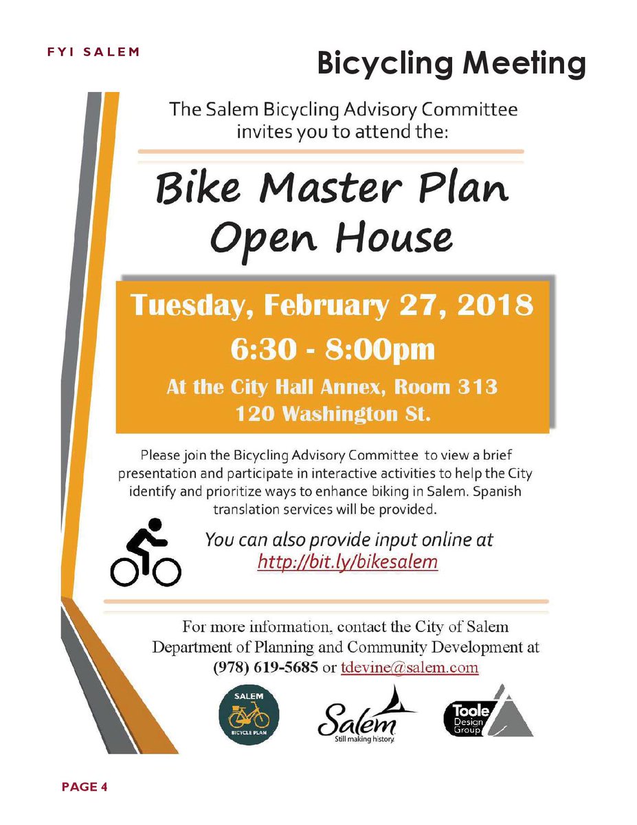 dspangallo's tweet photo. Latest FYI #SalemMA newsletter: @SalemMAFire Chief retiring, @ImagineSalem progress report, @SalemRecycles book swap &amp; hazardous waste events, Salem for All Ages Year 1 report, @salempublicart call for performers, Bicycling Master Plan update public mtg.  https://t.co/spH0XeivhO https://t.co/HllkgAlVj1