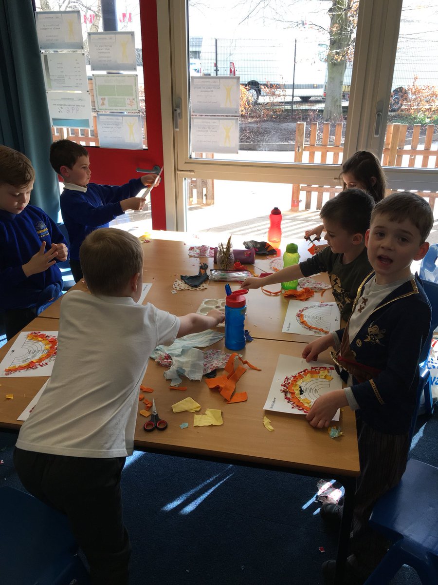 sewnorbridge's tweet photo. Our new crafty venture experts group is ignoring the snowy weather outside and creating careful fabric collages of rainbows this afternoon 🌈 They are trying their best to keep the colours within the lines and even practising their French colour vocabulary @madame_walsh 🇫🇷 🎨 https://t.co/Z202i0jRkS