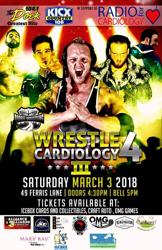 BarrieWrestling's tweet photo. Saturday March 3 
The @RiotMakers_PW are in full force this weekend at #Wrestle4Cardiology 3! 
#400North Tag Title #OpenChallenge 
@JodyThreat vs Ailani Iolana!
#Barrie
#wrestling
@HoldenPro @_MarkWheeler https://t.co/eA363GD2mW