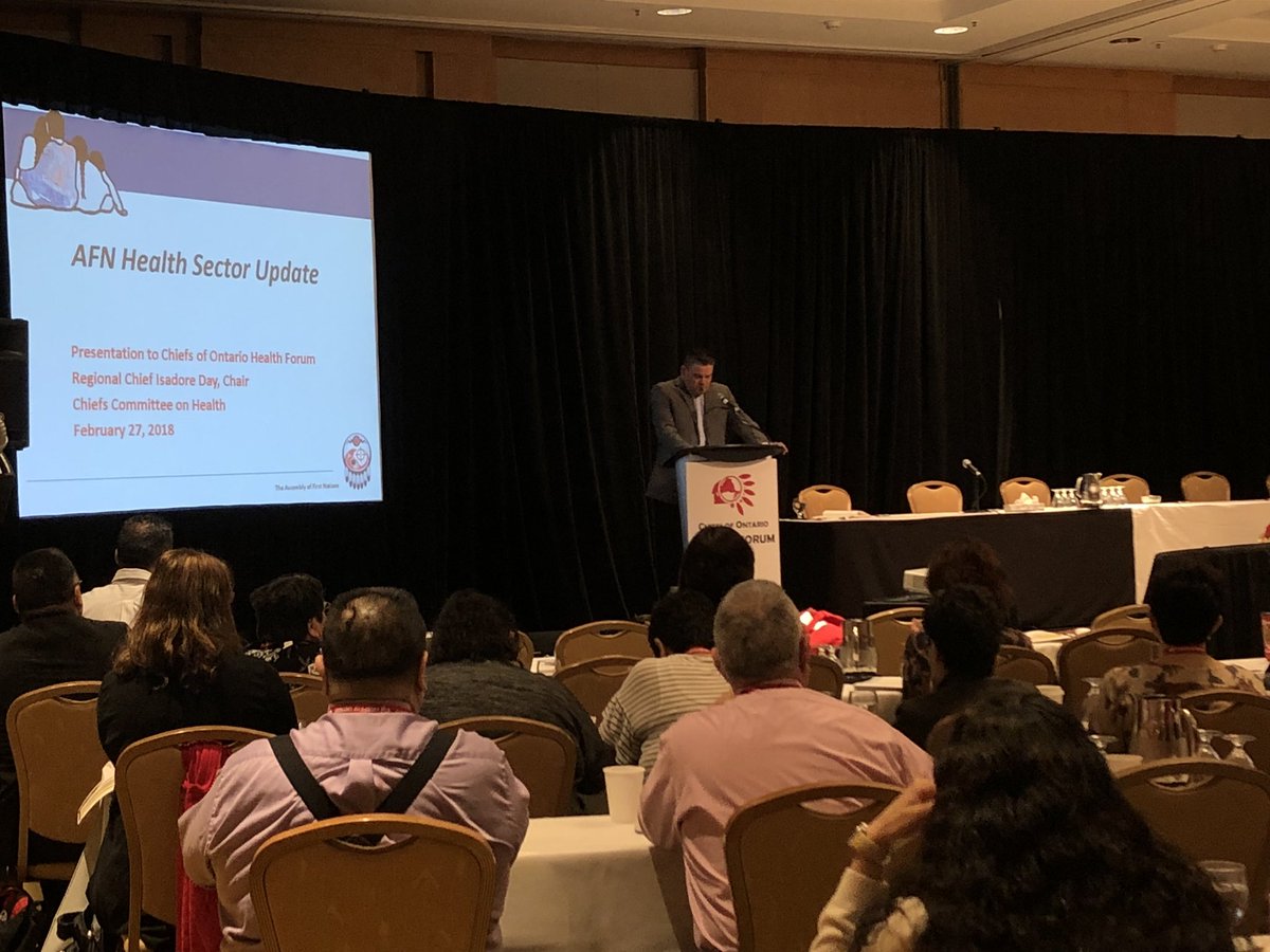 ChiefsofOntario's tweet photo. “We can’t allow politics to get in the way of our people having proper healthcare.” Ontario Regional @ChiefDay speaking on the AFN Health Sector Update at Day 1 of the #COOHealthForum https://t.co/Bk3gLBnFMl