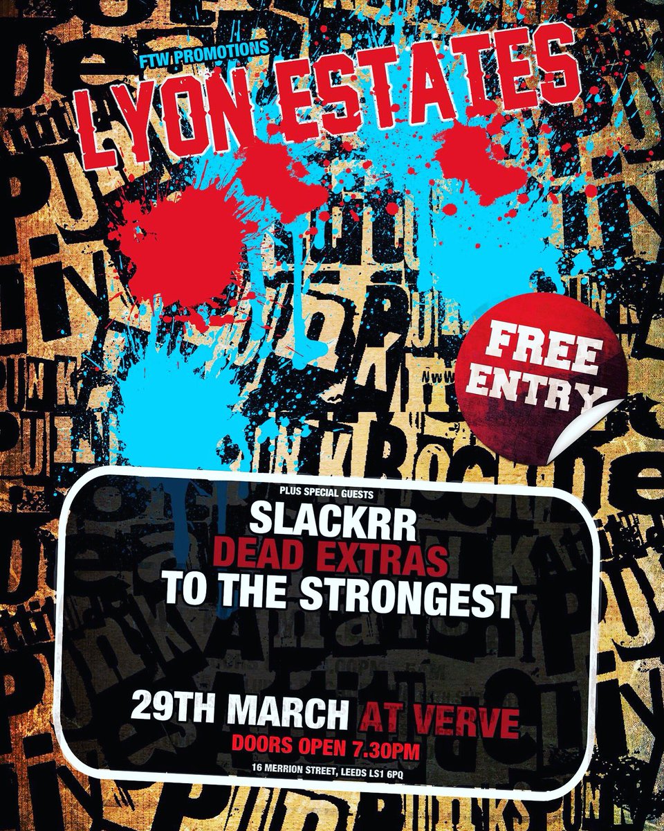 ToThe_Strongest's tweet photo. Show announcement! Ya boys are gonna be joining the guys in Lyon Estates, Slackrr &amp; Dead Extras at Verve Bar in Leeds 29th March! We’re all super excited to be joining the bill for this one and stoked to be heading back to Leeds 🤙 We’ll see you there 

TTS x https://t.co/NwxZw3Mauv