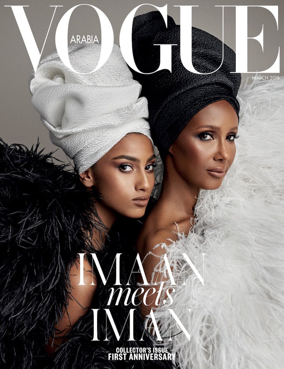 FashionweekNYC's tweet photo. LEGENDARY COVER: Iman &amp; Imaan Hammam cover the Vogue Arabia March 2018 Issue https://t.co/qjdEsXfqFm