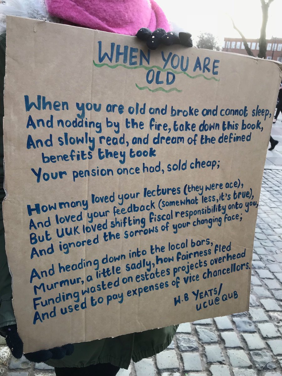 The amazing Dr Tricia Malone on the @ucuatqub picket line today: #pensions #whenyouareold #lovequbstaff #WeAreTheUniversity #lovequbstudents #usstrike #UCU #UUK #QueensUniversityBelfast #Belfast #Yeats #Dispatches