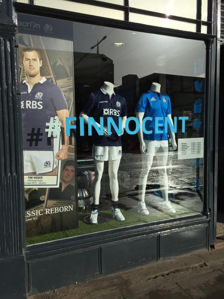 Rugbystuff's tweet photo. It's 3 years to the day since we had this window display. following @finn_russell being handed a two week suspension for a "dangerous" tackle on Dan Biggar #finnocent https://t.co/YaxIfCnHP4