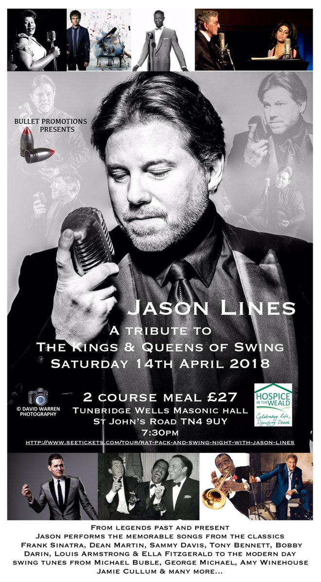 BP_TributeActs's tweet photo. Just six weeks away from our Rat Pack &amp; Swing Night with @jasonlines1  Book your tickets now :
https://t.co/OlADB0AJWA 
This event is for @teamsixhitw and will have a 2 course sit down meal as well.
#JasonLines #hospiceintheweald #BulletPromotions #masonichall #tunbridgewells https://t.co/bj7EIp5LfZ