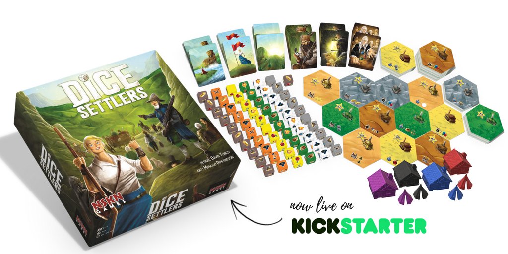 NSKNGames's tweet photo. Dice Settlers Kickstarter is officially on! Back us to play the newest design of the magnificent Dávid Turczi, illustrated by the one and only "The Mico". 4X game, dice bag building, 40 unique technologies, 51 custom dice, and all the good stuff: https://t.co/2COP0gkcDl https://t.co/1stIXJx6Sb