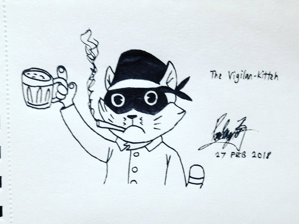 poilaTweets's tweet photo. I think I'm gonna regret this... #20sketches20days February 2018: 15/20 - Parody of #smrtfeedback #vigilanteh. Cat/kucing version, Vigilan-kitteh. Drawn with Signo Gelstick Pen.
#traditionalart #inkeddrawing #anthroart #artistsontwitter https://t.co/NqCfo5YGJN