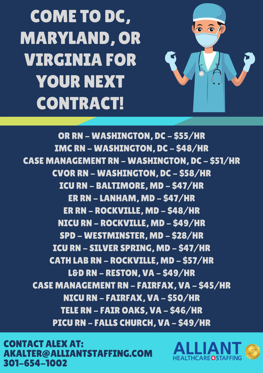 Alliant Staffing has HIGH paying jobs in the DMV! #travelnurse #gypsynurse #travel #Nurses