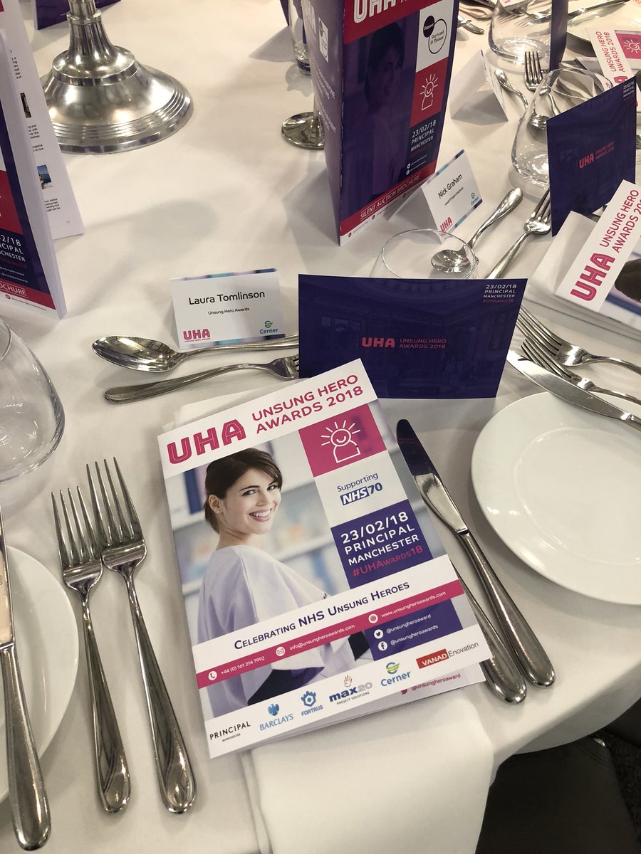 UnsungHeroAward's tweet photo. A few photos from Friday; how the room looked before and during the #awards. Quite the transformation and quite the night! #UHAwards18 #NHS #awards #healthcare #unsungheroawards #Manchester https://t.co/5q02ARXLt9