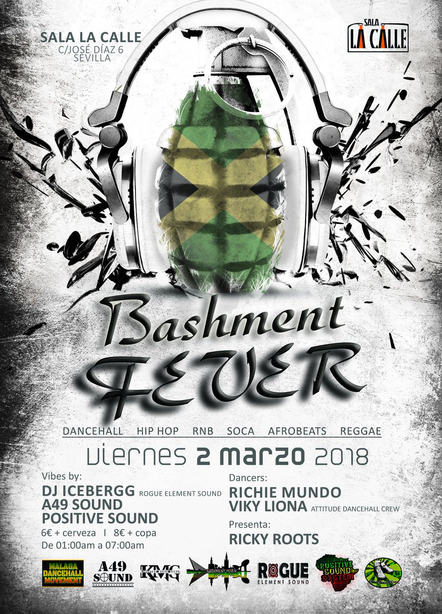 Bashmentfever1's tweet photo. Este Viernes!! # sevilla #sevillahoy #findesemana #andalucia #musica #concierto #bashmentfever #dancehall #salalacalle #fiesta #rt #svq #tweetsevilla #huelva #cadiz #cordoba #granada https://t.co/UvBOkaRCwu