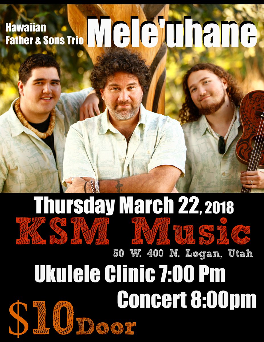 UtahUkuleleFest's tweet photo. Mark your calendars for March 22nd. Mele'uhane will be back in Cache Valley! Come out and learn some new tricks and listen to some awesome tunes!!! #KSMMusic #Meleuhane #getyourukeon #utahukulelefestival https://t.co/Qgs6Z9E0N1