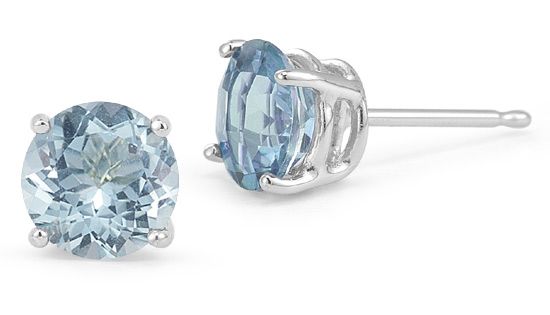 #Aquamarine Stud #Earrings, #Platinum Setting #AquamarineEarrings #AquamarineJewelry #GemstoneEarrings #StudEarrings #Jewelry - applesofgold.com/AQER-3.html