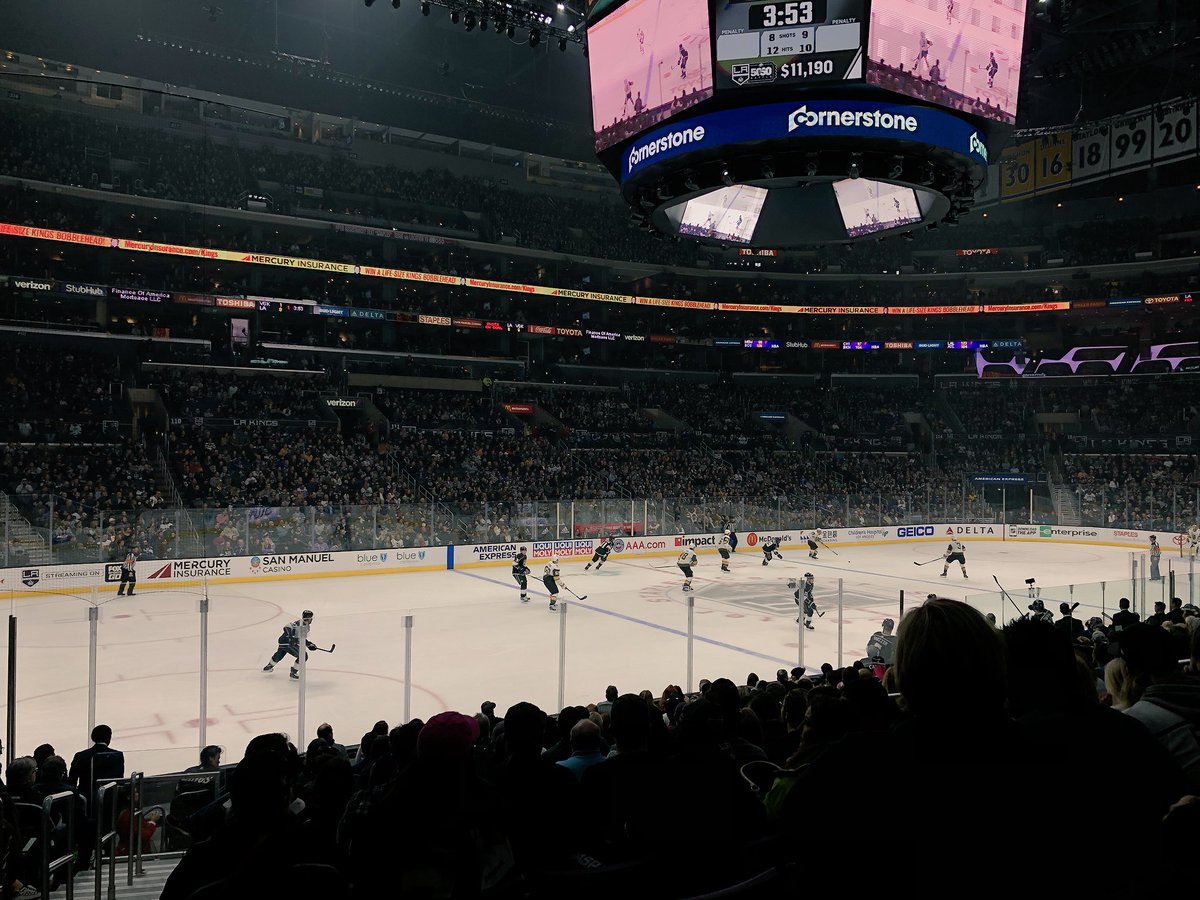 SoFarGono's tweet photo. Thanks @NHL for this unforgettable moment! The @LAKings beat the @GoldenKnights & I got to sit near Mila Kunis & @aplusk π #GetThisClose #NHL π https://t.co/kAALZujKB9