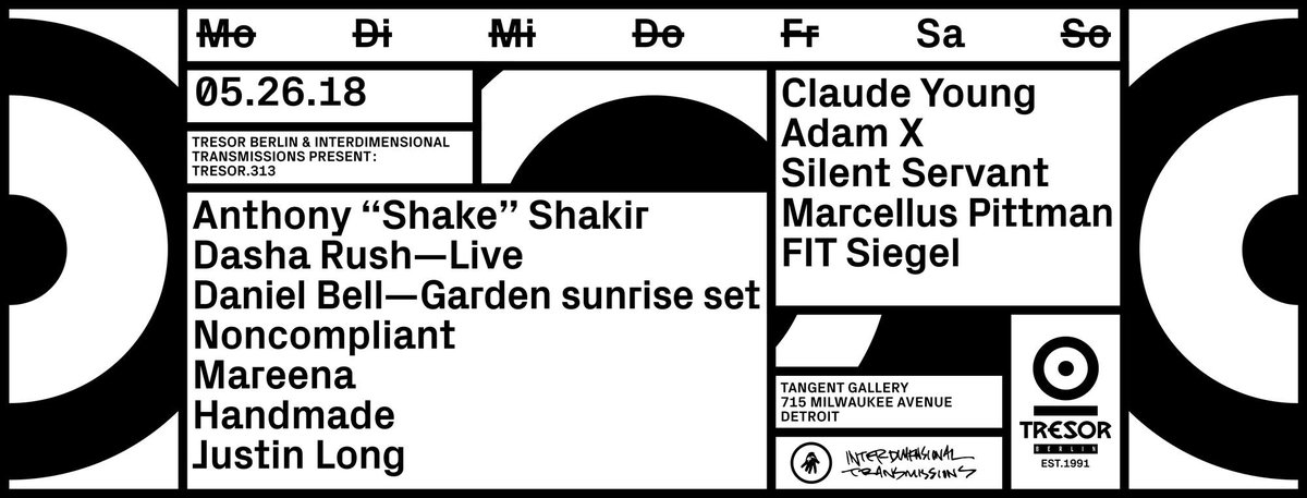 TheBunkerNY's tweet photo. Full lineups announced for 313: Return to The Source on Memorial Day weekend in Detroit: Tresor on Saturday, No Way Back on Sunday, 15 Years of The Bunker on Monday: https://t.co/gzu441TmfE https://t.co/TQVzCQ9tnN