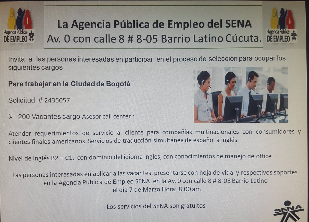 APESENACUCUTA's tweet photo. Agencia Publica de Empleo Sena Oportunidad Laboral.. https://t.co/B8WVt8nO9S