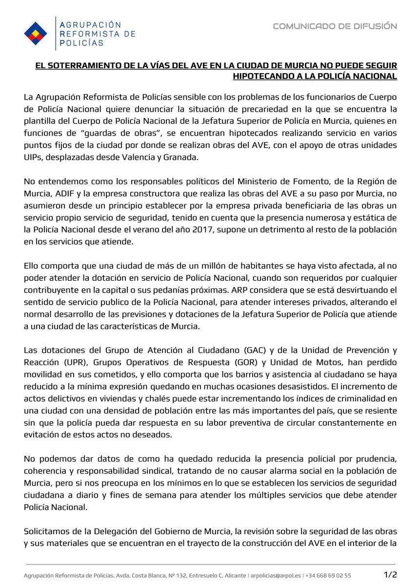 ARPolicias's tweet photo. El soterramiento de las vías del AVE en la ciudad de MURCIA no puede seguir hipotecando la labor de la POLICÍA NACIONAL.
👉Basta de desviar nuestra función para intereses ajenos a los de la mayoría de la Ciudadanía.
📣📣📣📣📣📣
https://t.co/C8L0RKaAWT https://t.co/K9M2akwYjc