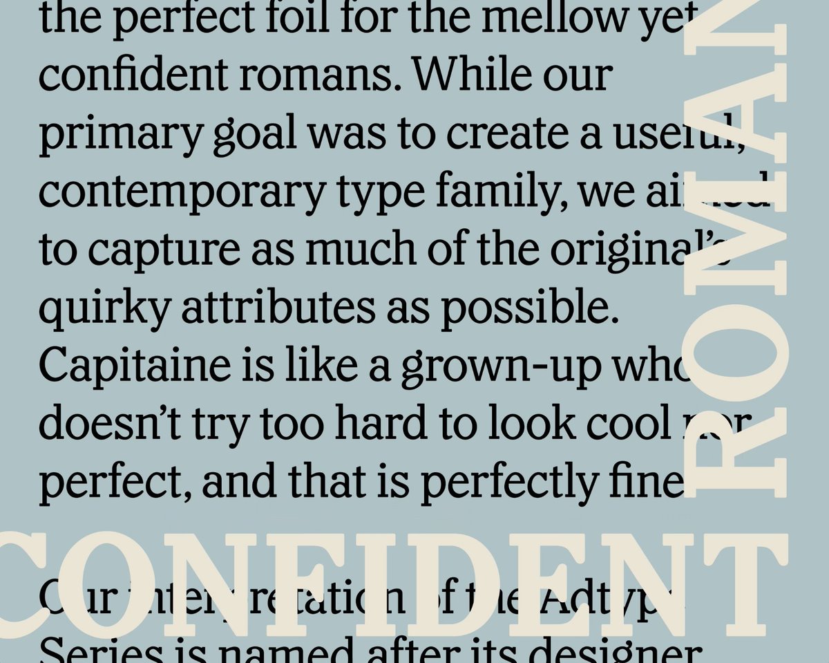 lettersfromswe's tweet photo. NEW! Capitaine is a good-humoured, chunky slab serif based on the Adtype Series (American Type Founders, 1912).
Samples by @charlesfredrik Thanks to @Lett_Arc for help with research.
https://t.co/EVLV0gUmO3 https://t.co/ZiZISXofQB