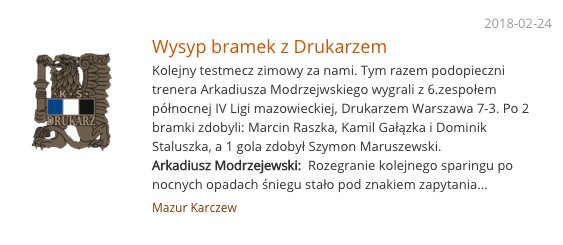 Wysyp bramek z Drukarzem Kolejny testmecz zimowy za nami. Tym razem podopieczni trenera Arkadiusza Modrzejwskiego wygrali z 6.zespołem północnej IV Ligi mazowieckiej, Drukarzem Warszawa 7-3. mazurkarczew.pl/aktualnosc/sho…