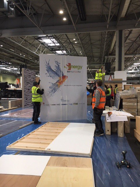 The @SynergyBathroom and @Arleyprof stand is beginning to take shape. The completed stand will be in hall 20, ready for the #kbb18 event in the @thenec !