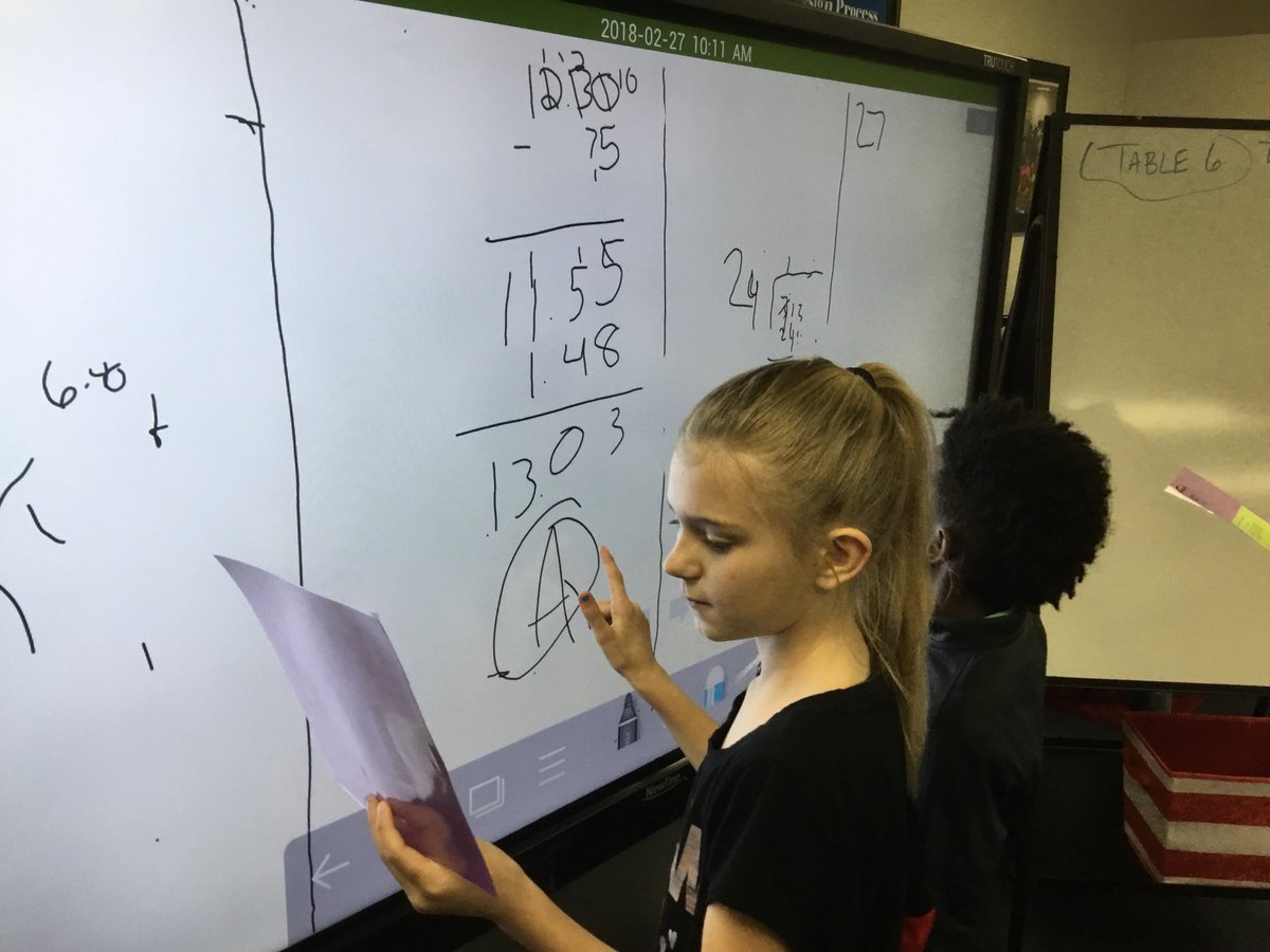 woodgatemisd's tweet image. Ms. Neathery’s 5th grade math class is working in the Collaboration Station today and using the TruTouch TV! #woodgatemagic #coolmath @cara_neathery