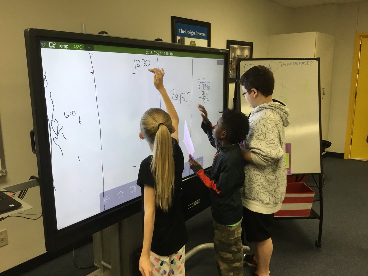 woodgatemisd's tweet image. Ms. Neathery’s 5th grade math class is working in the Collaboration Station today and using the TruTouch TV! #woodgatemagic #coolmath @cara_neathery