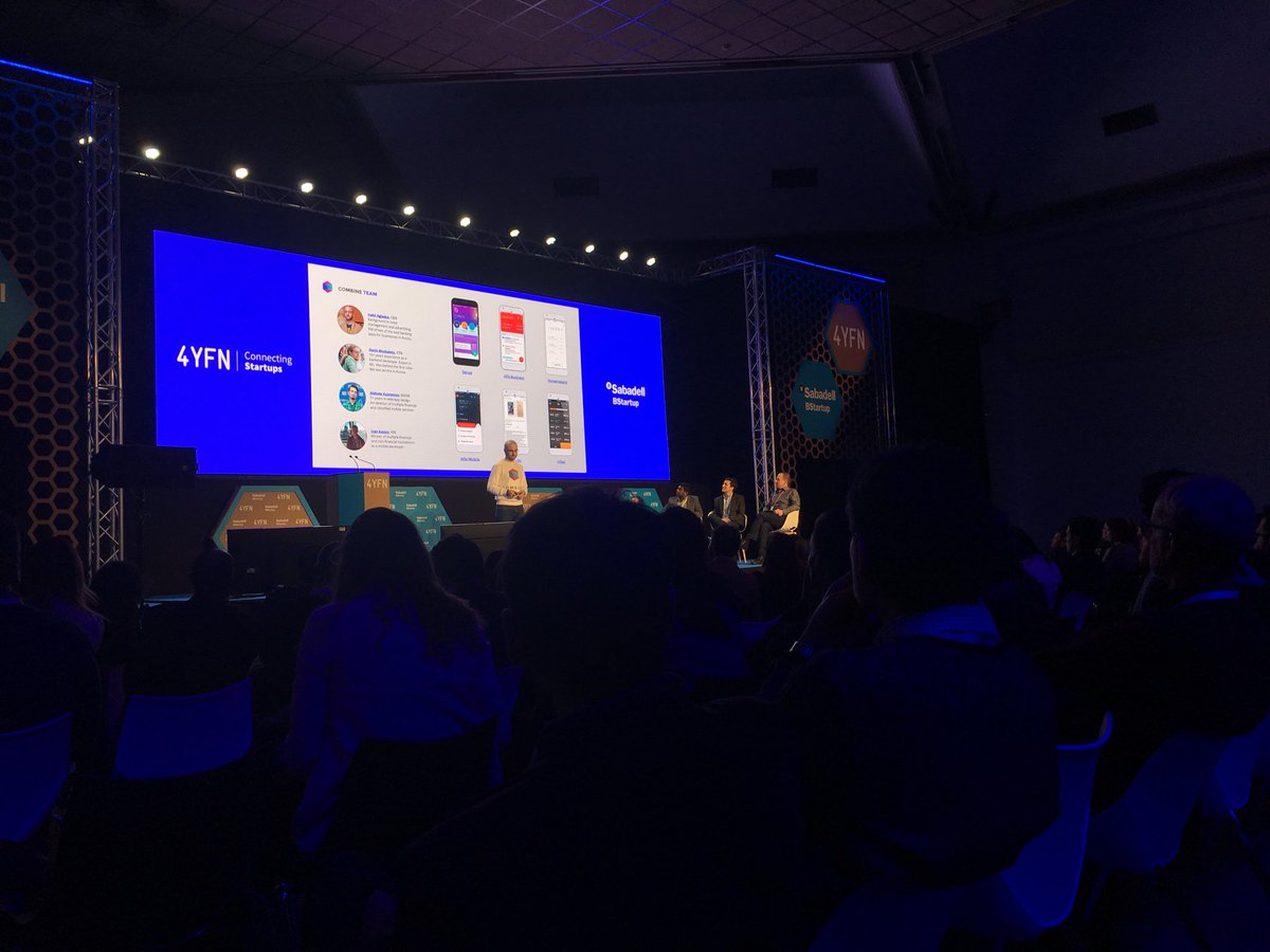 4YFN_MWC's tweet photo. The final #startup to take to the centre of the BIG @BancoSabadell @BStartup stage for the #4YFN18 Awards semi-finals (part 2) is @getcombine a mobile app that connects all finances in one place #MWC18 #4YFNinvestors Who will be selected to go through to the finals tomorrow? https://t.co/krZXJ0TqfM