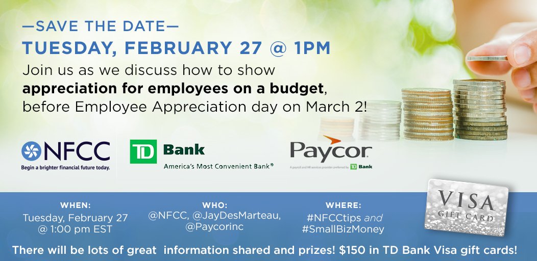 NFCC's tweet image. It&apos;s TODAY! Make plans to join us. It&apos;s going to be informative, fun, and there will be #prizes! ow.ly/vjbh30iE179 #NFCCtips #Smallbizmoney