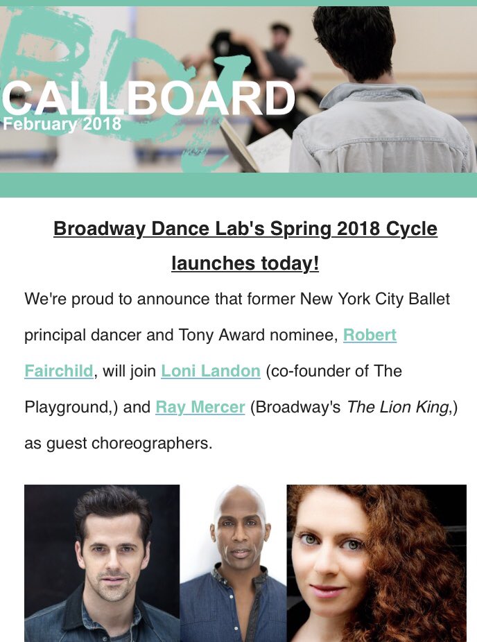 RayMercer5678's tweet photo. I am proud to announce that Ineill be choreographing for Broadway Dance Lab Spring Cycle 2018! #choreographer #dancemaker https://t.co/mUhnRxpD8P