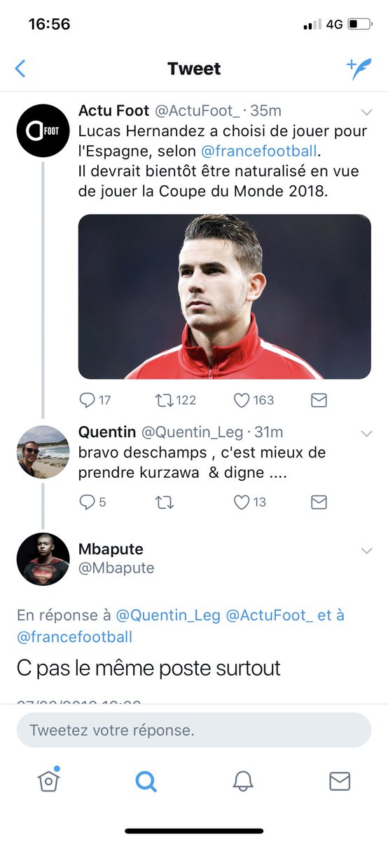 lnstantFoot's tweet image. Grillé, Lucas Hernandez s’est tranquillement inclus dans une discussion sous un tweet de @ActuFoot_ en disant ... ça. 😂