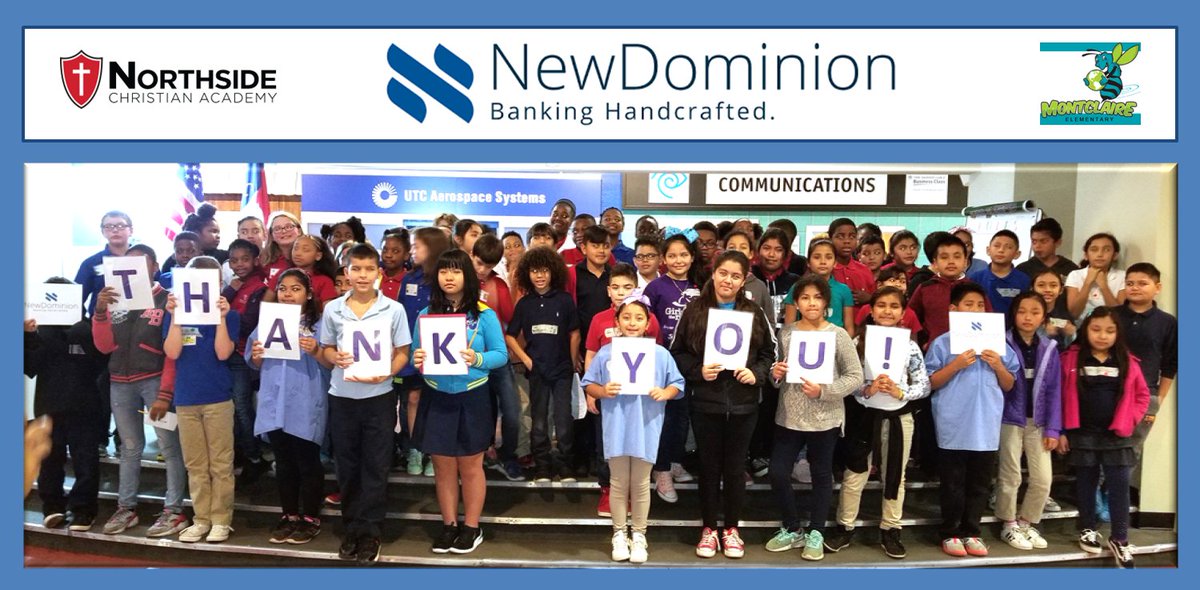 Students from @NCAKnights and @CharMeckSchools' @MontclaireElem Elementary say a big THANK YOU to the #volunteers from @NewDominionBnk who helped them out in #JABizTown!  #JA #JACLT #JuniorAchievement #business #money #financialliteracy #finlit #success #thankyou