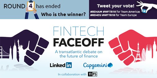 Capgemini's tweet photo. Round 4 has ended. Who is the winner?
Tweet your vote!
#RD4AM #WFTR18 for Team Americas
#RD4EU #WFTR18 for Team Europe
https://t.co/gS3t28J3qC https://t.co/ehJNlSnGE0